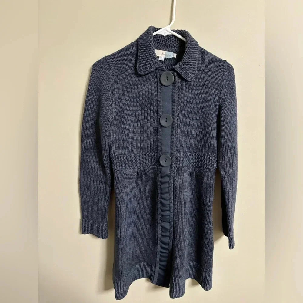 Boden St Malo Blue Knit Cardigan Tunic Sweater 100% Cotton Women’s Size 4 Boho